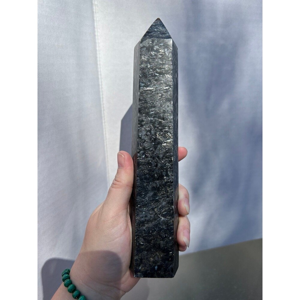 Arfvedsonite Tower with Pyrite Inclusions 9” Tall and nearly 2 lbs